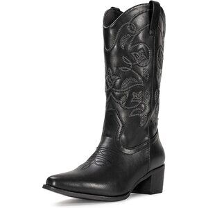 Women's Boots Pointy Toe Western Boots Cowgirl Boots Mid Calf Boots Black